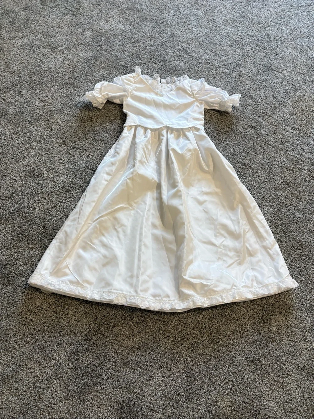 Vintage White Lace Trim Flower Girls' Satin Dress